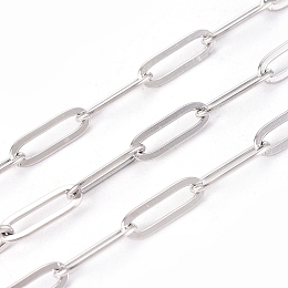 Honeyhandy 304 Stainless Steel Paperclip Chains, Drawn Elongated Cable Chains, Soldered, with Spool, Stainless Steel Color, Link: 11~12x4x0.5~0.87mm, about 16.4 Feet(5m)/roll