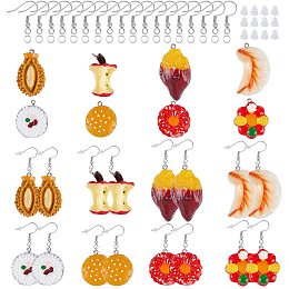 NBEADS 32 Sets Polymer Clay Charms, Imitation Food Polymer Clay Cabochons with Earring Hooks and Ear Nuts for Earring Makings