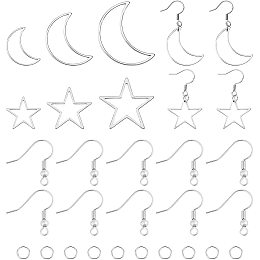 UNICRAFTALE About 260pcs Star & Moon Linking Rings with Jump Ring 2 Colors Earring Hooks Stainless Steel DIY Earring Making Kits Ear Wires Stainless Steel Color