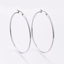 Honeyhandy 304 Stainless Steel Big Hoop Earrings, Hypoallergenic Earrings, Ring Shape, Stainless Steel Color, 12 Gauge, 59~61x2mm, Pin: 0.7~1.3x0.68mm