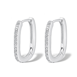 Honeyhandy Rhodium Plated 925 Sterling Silver Micro Pave Cubic Zirconia Hoop Earrings for Women, Oval, Platinum, 14x10x1.5mm