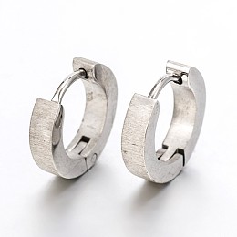 Honeyhandy Fashionista Must-Have Unisex 304 Stainless Steel Hoop Huggie Earrings, Stainless Steel Color, 12x13x2mm, Pin: 1mm