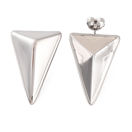 304 Stainless Steel Stud Earrings, Triangle, Stainless Steel Color, 30x20mm