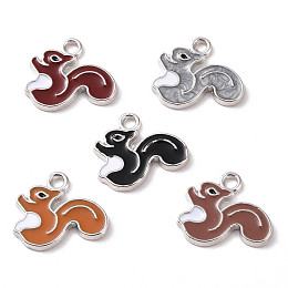 Honeyhandy Alloy Enamel Pendants, Squirrel Charm, Platinum, Mixed Color, 16x18x1.5mm, Hole: 1.8mm