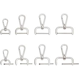 PandaHall Elite 8pcs D-Rings Swivel Snap Hooks 4 Sizes Rotatable Push Gate Clip Platinum D Ring Swivel Lobster Claw Clasp Removable Snap Hooks Trigger Clips for DIY Bag Purse Keychain ID Tags Craft