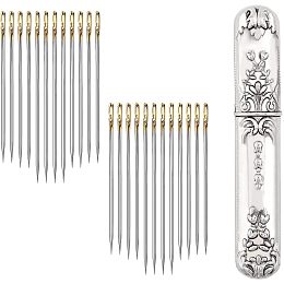 CHGCRAFT Vintage Sewing Needles Holder Storage Case with 24Pcs Big Eye Hand Sewing Needles for Cross-Stitch Knitting Ribbon Embroidery Leathercraft DIY Craft, Platinum