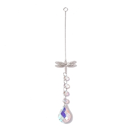 Honeyhandy Hanging Suncatcher, Iron & Faceted Glass Pendant Decorations, with Jump Ring, Dragonfly, Clear AB, 345x1mm, Hole: 11mm