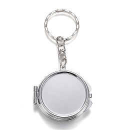 Honeyhandy Iron Folding Mirror Keychain, Travel Portable Compact Pocket Mirror, Blank Base for UV Resin Craft, Flat Round, Platinum, 8.4cm