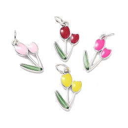 Honeyhandy Brass Pendants, with Enamel, Lead Free & Cadmium Free, Platinum, Tulip, Mixed Color, 19x11x2mm