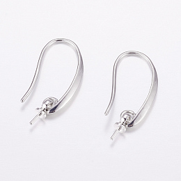 Honeyhandy Brass Earring Hooks, For Half Drilled Beads, Long-Lasting Plated, Cadmium Free & Nickel Free & Lead Free, Real Platinum Plated, 24x3x2.5mm, 18 Gauge, Pin: 1mm