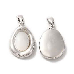 Honeyhandy Brass Pendants, Oval Charms with Natural Shell, Platinum, 18x12.5x3.8mm, Hole: 1.5x3mm