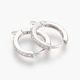 Honeyhandy Brass Micro Pave Cubic Zirconia Huggie Hoop Earring Findings, Clear, Platinum, 16x14x2mm, Hole: 1mm, Pin: 1mm