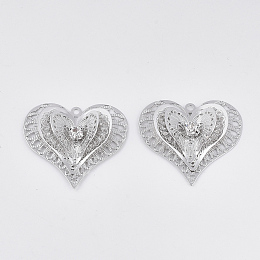 Honeyhandy Brass Pendants, with Crystal Rhinestone, Heart, Platinum, 40.5x43x8mm, Hole: 2.5mm