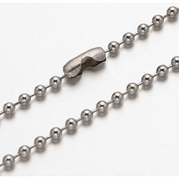 Honeyhandy Hot Selling 304 Stainless Steel Ball Chain Necklace, with Ball Chain Connectors, Stainless Steel Color, 17.7 inch(45cm)