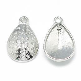 Honeyhandy Alloy Pendant Rhinestone Settings, teardrop, Platinum, Fit for 10x14mm Rhinestone, 18.5x12x4mm, Hole: 2mm