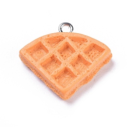 Honeyhandy Resin Pendants, Imitation Food, with Platinum Plated Iron Screw Eye Pin Peg Bails, Waffle, Dark Orange, 22.5x20x5.5mm, Hole: 2mm