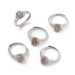 Honeyhandy Oval Natural Labradorite Adjustable Rings, Platinum Tone Brass Jewelry for Men Women, 2~8mm, Inner Diameter: 17mm