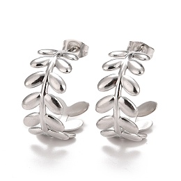 Honeyhandy 304 Stainless Steel Stud Earrings for Women, Leaf, Stainless Steel Color, 20x23x10mm, Pin: 0.7mm