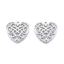 Honeyhandy 201 Stainless Steel Pendant, Hollow Charms, Heart, Stainless Steel Color, 23x24.5x1.5mm, Hole: 1.5mm