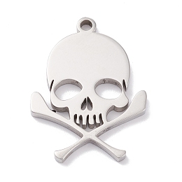 Honeyhandy 201 Stainless Steel Pendants, Laser Cut, Skull, Stainless Steel Color, 28.5x21x2mm, Hole: 2mm