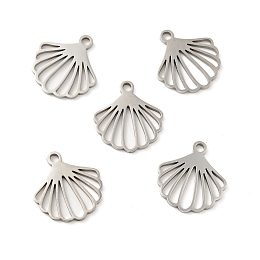 304 Stainless Steel Pendants, Shell, Platinum, 13.5x12.5x1mm, Hole: 1.4mm