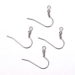 Honeyhandy 304 Stainless Steel Earring Hooks, with Horizontal Loop, Stainless Steel Color, 21x23.5x3mm, Hole: 2mm, 22 Gauge, Pin: 0.6mm