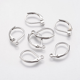 Honeyhandy 304 Stainless Steel Leverback Earring Findings, with Loop, Stainless Steel Color, 15x11x2mm, Hole: 1.5mm, Pin: 0.6mm