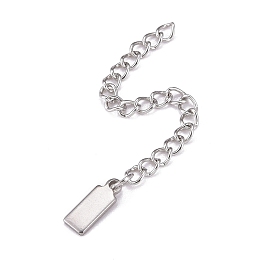 Honeyhandy 304 Stainless Steel Chain Extender, Curb Chain, with 202 Stainless Steel Charms, Rectangle, Stainless Steel Color, 63mm, Link: 3.7x3x0.5mm, Rectangle: 10.5x4x1mm