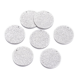 Honeyhandy 304 Stainless Steel Pendants, Textured, Flat Round, Stainless Steel Color, 25x1mm, Hole: 1.4mm