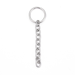 Honeyhandy 304 Stainless Steel Split Key Rings, Keychain Clasp Findings, with Chains, Stainless Steel Color, 70mm, Ring: 18x2mm