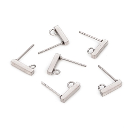 Honeyhandy 304 Stainless Steel Stud Earring Findings, with Loops, Rectangle, Stainless Steel Color, 10x2x2mm, Hole: 1.8mm, Pin: 0.7mm