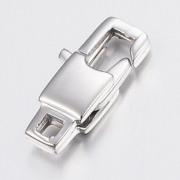 Honeyhandy 304 Stainless Steel Lobster Claw Clasps, Rectangle, Stainless Steel Color, 15x7x3mm, Hole: 2mm