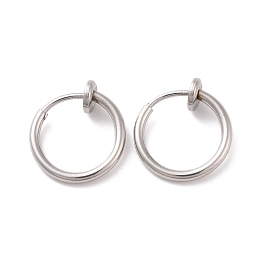 Honeyhandy 304 Stainless Steel Retractable Clip-on Hoop Earrings, Hypoallergenic Earrings, For Non-pierced Ears, with Spring Findings, Stainless Steel Color, 13x4.5mm, Inner Diameter: 10mm