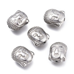 Honeyhandy Buddhist 304 Stainless Steel Beads, Buddha Head, Stainless Steel Color, 11.4x9.3x6.5mm, Hole: 1.5mm