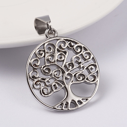 Honeyhandy 316 Surgical Stainless Steel Pendants, Tree of Life, Stainless Steel Color, 35x31x3mm, Hole: 7x12mm