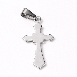 Honeyhandy 304 Stainless Steel Pendants, Cross, Stainless Steel Color, 30x16x1.5mm, Hole: 8x3mm