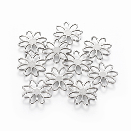 Honeyhandy 201 Stainless Steel Links connectors, Flower, Stainless Steel Color, 15.5x1mm