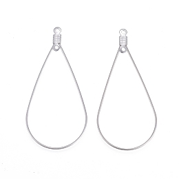 Honeyhandy 304 Stainless Steel Wire Pendants, Hoop Earring Findings, Teardrop, Stainless Steel Color, 24 Gauge, 48x23x0.5mm, Hole: 1.2mm