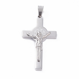 Honeyhandy 304 Stainless Steel Pendants, For Easter, Crucifix Cross, Saint Benedict Medal Pendant, Stainless Steel Color, 49.5x28x5.5mm, Hole: 6x10.5mm