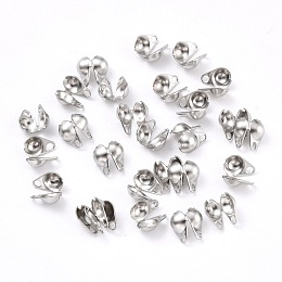 Honeyhandy 304 Stainless Steel Bead Tips, Calotte Ends, Clamshell Knot Cover, Stainless Steel Color, 6x4mm, Hole: 1mm