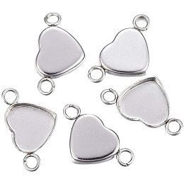 Pandahall Elite 100pcs Heart Blank Bezel Pendant Trays Stainless Steel Cabochon Connector Links Pendant Blank Cabochon Base Setting Trays DIY Jewelry 11x20x2mm