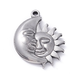 Honeyhandy 304 Stainless Steel Pendants,  Moon with Sun, Stainless Steel Color, 32x25.5x4mm, Hole: 2mm