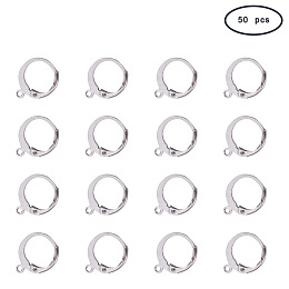 PandaHall Elite 50 Pcs 304 Stainless Steel Lever Back Earring Hooks Earwire with Open Loop 14.5x12x2mm for Jewelry Making