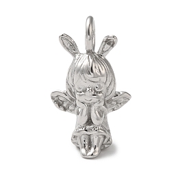 Honeyhandy Non-Tarnish 304 Stainless Steel Pendants, Angel Charm, Stainless Steel Color, 25x16x10.5mm, Hole: 5mm