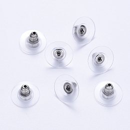 Honeyhandy 304 Stainless Steel Bullet Clutch Earring Backs, with Silicone Pads, Earring Nuts, Stainless Steel Color, 11.5x11.5x7mm, Hole: 1.2mm