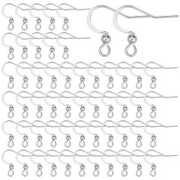 SUNNYCLUE 100Pcs 304 Stainless Steel French Earring Hooks, Flat Earring Hooks, Ear Wire, with Horizontal Loop, Stainless Steel Color, 15~17x18mm, Hole: 2mm, Pin: 0.7mm