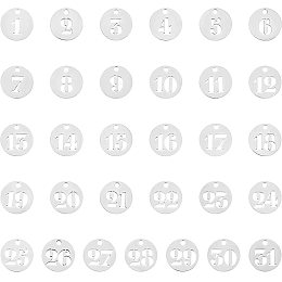 UNICRAFTALE 31pcs Flat Round with Number 1~31 Charm Stainless Steel Charms Lucky Numbers Pendants for DIY Jewelry Making Stainless Steel Color 19mm