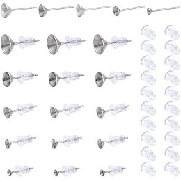 UNICRAFTALE About 500pcs 5 Sizes Stainless Steel Cup Earrings Set Stainless Steel Color Post Stud Earring Settings for Crystal