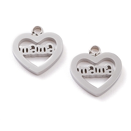 Honeyhandy 304 Stainless Steel Charms, Laser Cut, Heart with Word Mama, for Mother's Day, Stainless Steel Color, 13x12x1.5mm, Hole: 1.6mm