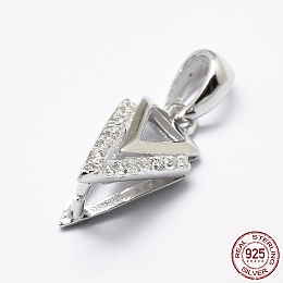 Honeyhandy Rhodium Plated 925 Sterling Silver Micro Pave Cubic Zirconia Pendant Bails, Ice Pick & Pinch Bails, Triangle, Platinum, 13x7x8mm, Hole: 2.5x3mm, Pin: 1mm